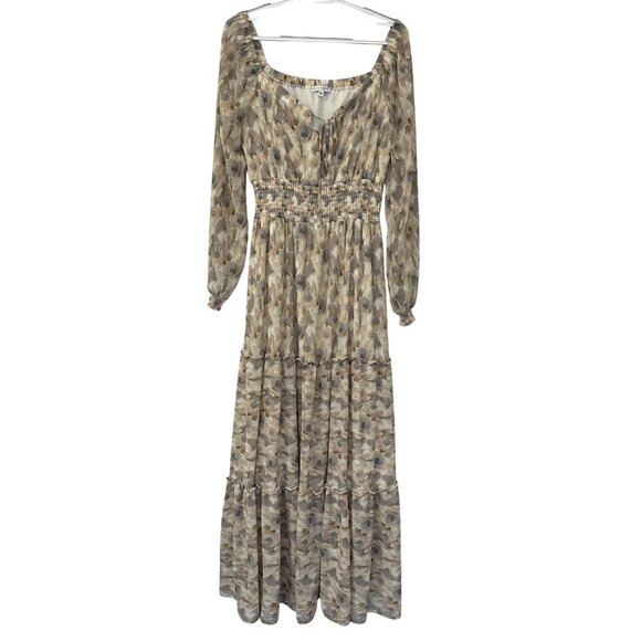 Baltic Born Floral Semi Sheer Tiered Long Sleeve Smocked Waist Dress Size M - Picture 1 of 10